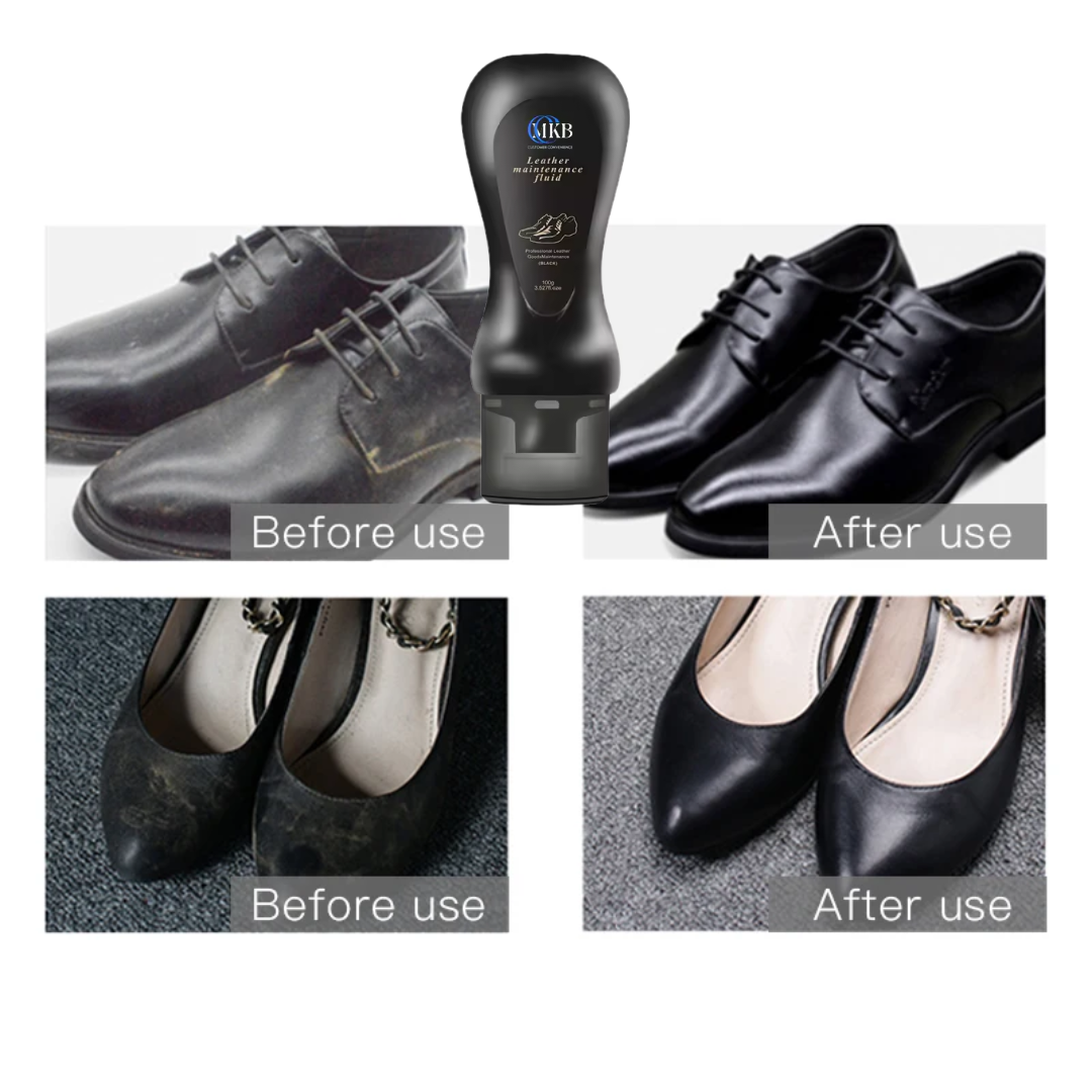 MKB 3 Piece Shoe Polish & Towel, High Shine and Fast Drying Formula, Clear and Black 3.527 fl oz