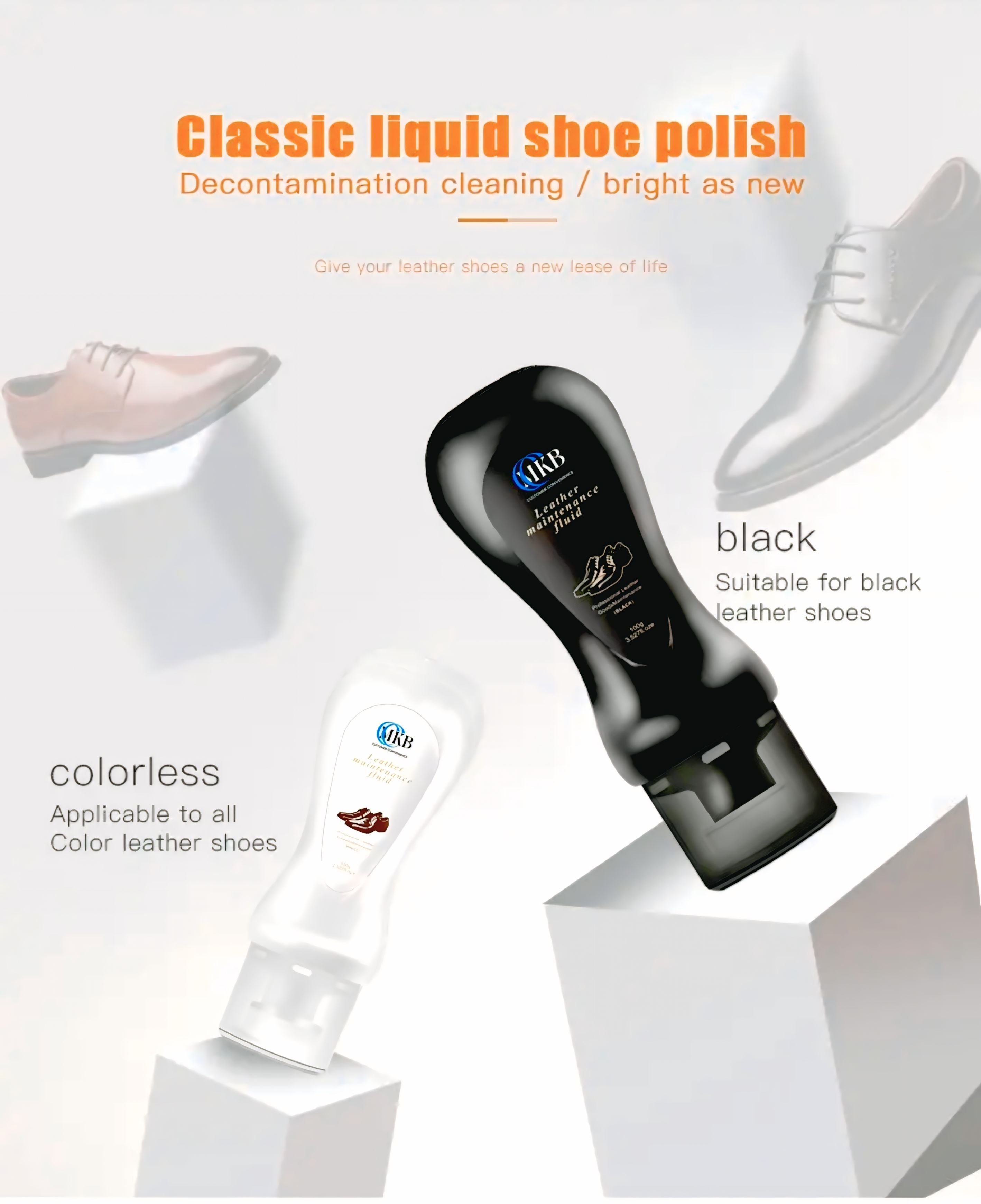 MKB 3 Piece Shoe Polish & Towel, High Shine and Fast Drying Formula, Clear and Black 3.527 fl oz